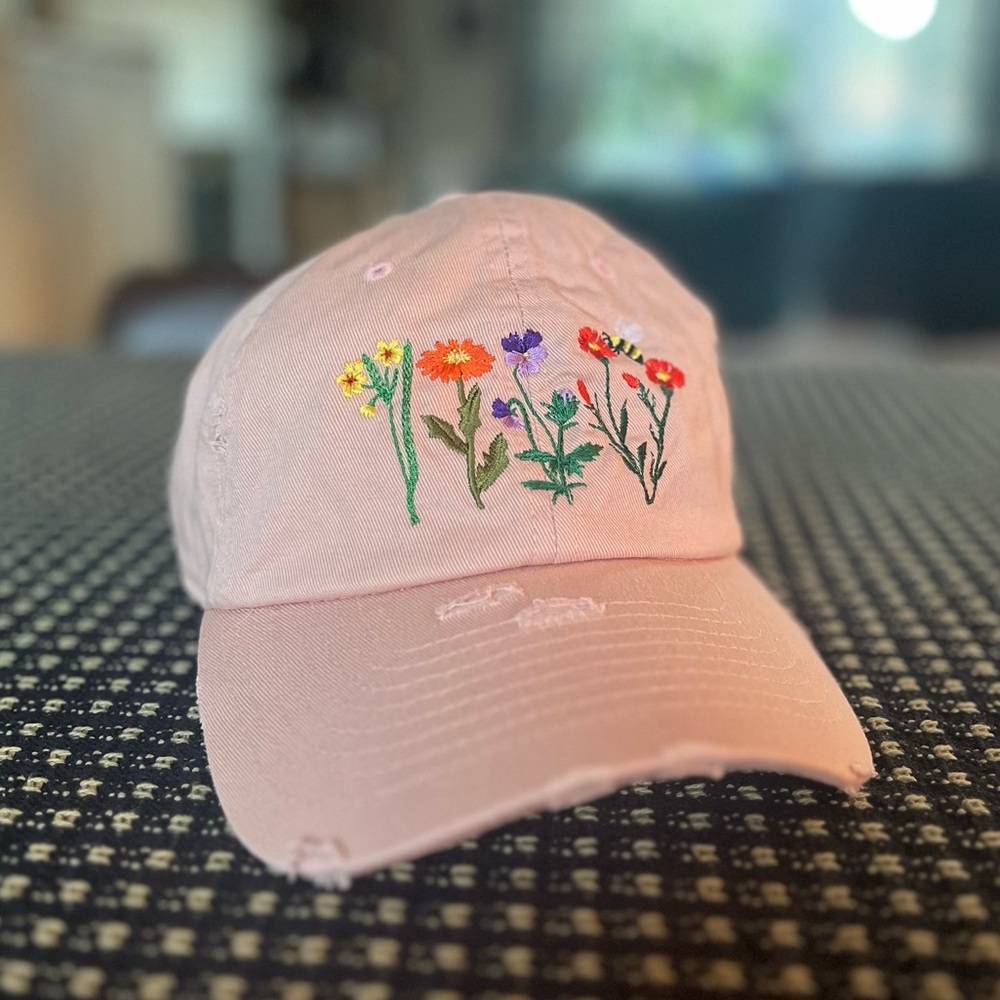 🌻 Womens Floral Distressed Baseball Hat Pink Flower Baseball Hat Distressed 🌻
